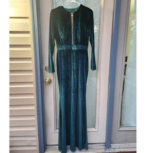Missord Long‎ Sleeve Velvet Elegant Green Evening Dress